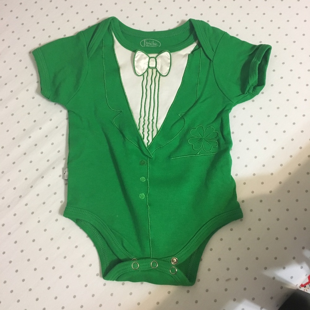 St. Patrick’s Day tux onesie